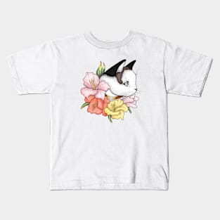 Cat Portrait in Gladiolus Flowers (Pink Edition) Kids T-Shirt